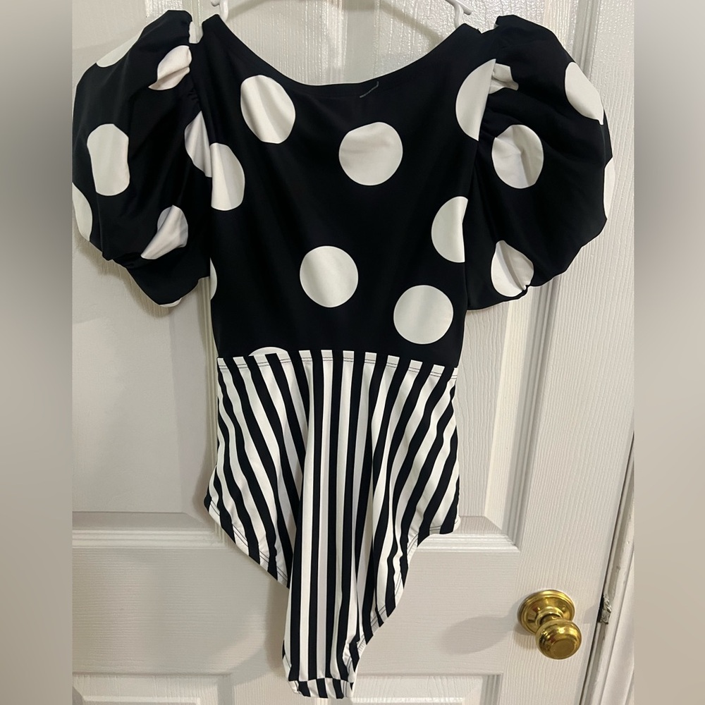 🔵  Tabitha Brown Target Striped Dot Print Tie Front One Piece Swimsuit  NWOT XXS - Picture 7 of 8